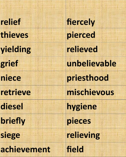 longest words that contain the letter ie in one spot